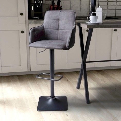 Pair Of - Orion Light Grey 2 Tone - Suede - Iron Base - Bar Stools