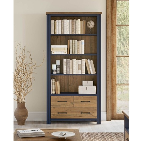 Splash Of Blue - Painted - Reclaimed - Large Open Bookcase with 3 Drawers