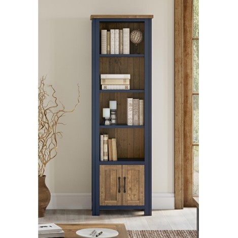Splash Of Blue - Painted - Reclaimed - Narrow Bookcase - 2 Door & 4 Fixed Shelves