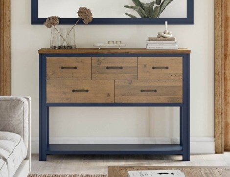 Splash Of Blue - Painted - Reclaimed - Sideboard / Console Table - 5 Drawer & 1 Lower Fixed Shelf