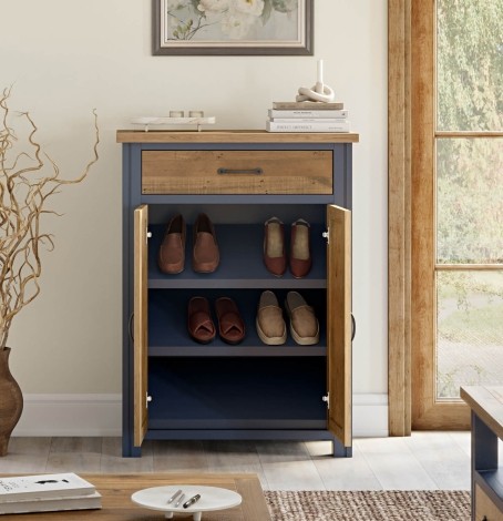 Splash Of Blue - Painted - Reclaimed - 1 Drawer Shoe Storage Cupboard