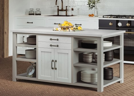 Greystone - Painted - Rectangular - Kitchen Island - Distressed White Top - 2 Door 2 Drawer