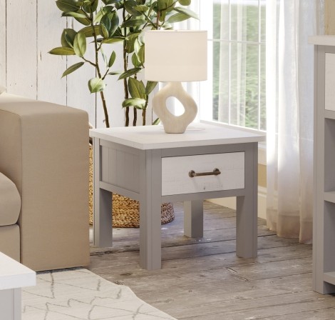 Greystone - Painted - Square - Lamp Table - Distressed White Top - 1 Drawer
