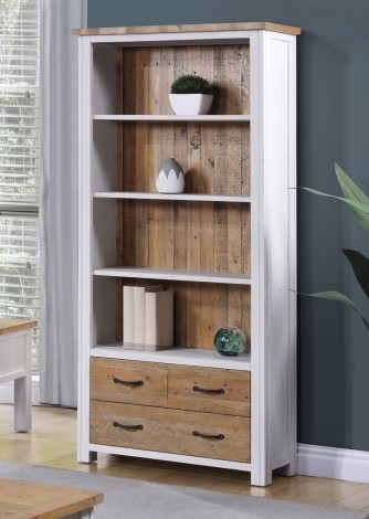 Splash Of White - Painted - Reclaimed - Large Open Bookcase with 3 Drawers