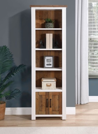 Splash Of White - Painted - Reclaimed - Narrow Open Bookcase with 2 Door