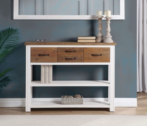 Splash Of White - Painted - Reclaimed - Low Bookcase / Console Table - 4 Drawer