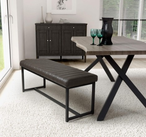 Archer Grey Faux Leather Industrial Style Bench