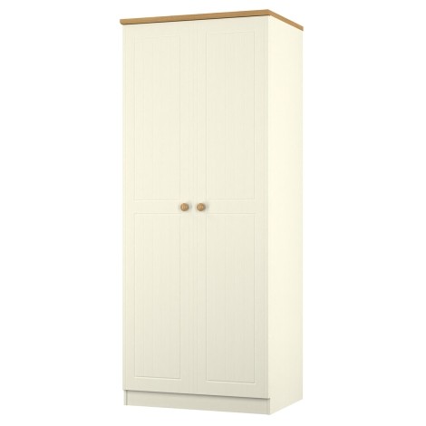 Warwick - Cream Ash with Modern Oak Top 2 Door Double Plain Wardrobe