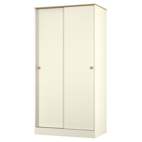 Warwick - Cream Ash with Modern Oak Top 2 Sliding Door Wardrobe