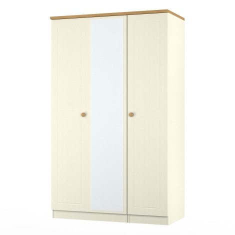 Warwick - Cream Ash with Modern Oak Top Triple Mirror Wardrobe