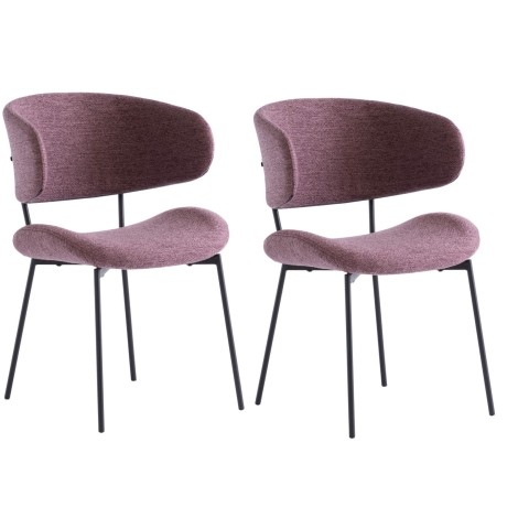 Pair Of - Willow Dining Chair - Dusty Rose - Textured Fabric - Black Powder Coated Legs