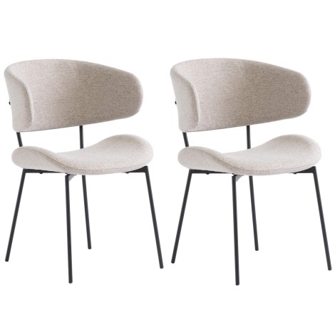 Pair Of - Willow Dining Chair - Linen - Textured Fabric - Black Powder Coated Legs