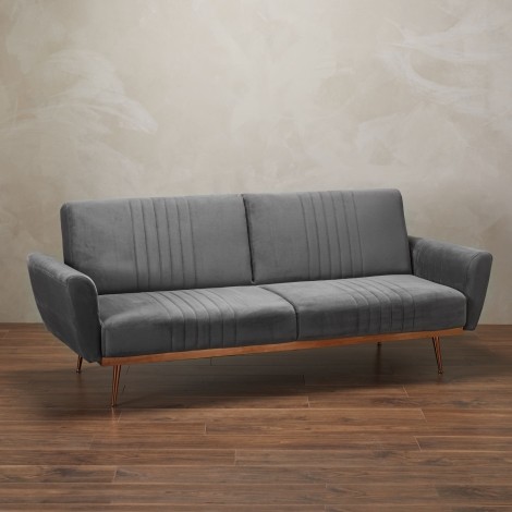 Nico - Grey - Velvet Fabric - Sofa Bed