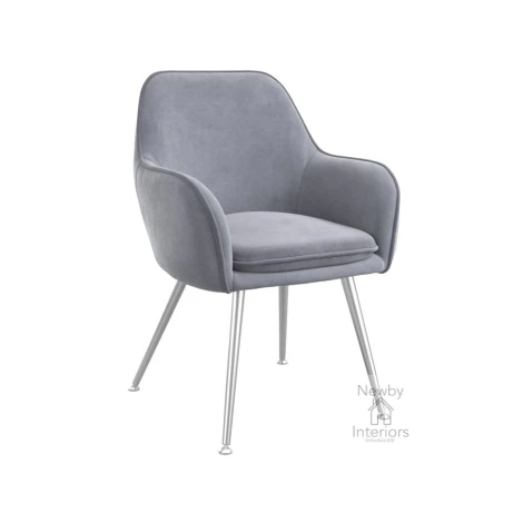 TARGRECHA - 2 x Tara Grey Velvet Dining Chair with Silver Metal Legs