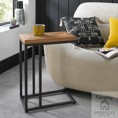 2003-03 - Indus Rustic Oak Sofa Table with Peppercorn Metal Frame
