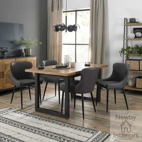 2003-2-01-FGY-4 - Indus Rustic Oak 4 to 6 Seater Dining Set with 4 Cezanne Dark Grey Faux Leather Chairs