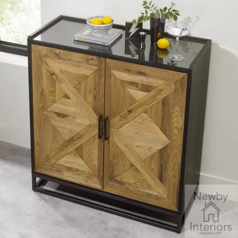 Indus Rustic Oak Drinks Cabinet with Papercorn Metal Frame