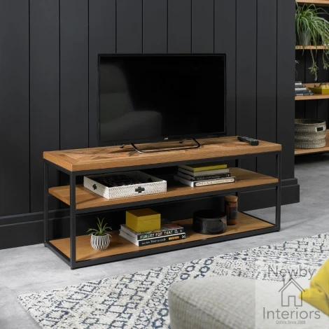 2003-33 - Indus Rustic Oak Open Media Unit with Rich Oiled Finish
