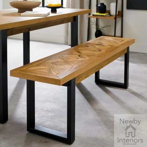 Indus Rustic Oak Bench with Papercorn Metal Frame