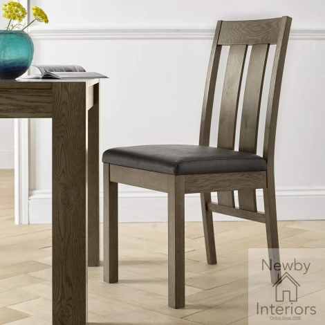 2690-09SB-OWV - 2x Turin Old West Vintage Leather Dining Chair with Slatted Dark Oak Frame