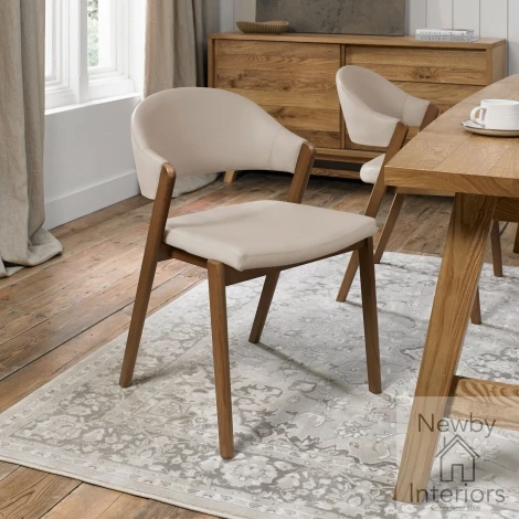 6049-09U-IV - 2x Camden Ivory Bonded Leather Upholstered Dining Chair with Rustic Oak Frame