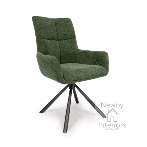 2x Aldo Green Fabric Dining Chair with Black Legs