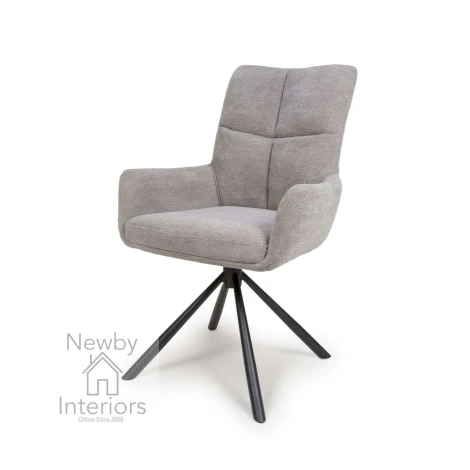2x Aldo Pewter Fabric Dining Chair with Black Legs