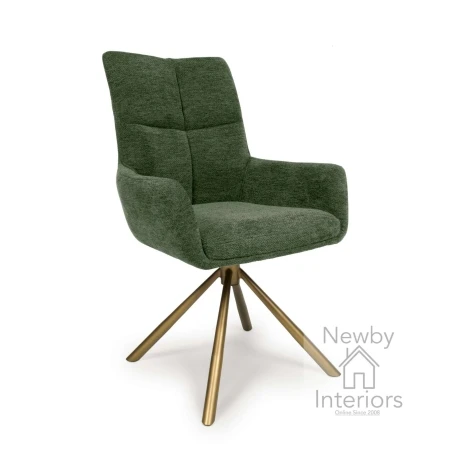 2x Aldo Green Fabric Dining Chair with Bronze Legs