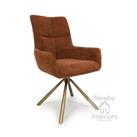2x Aldo Rust Orange Fabric Dining Chair with Bronze Legs