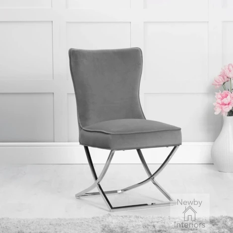 CH111-GR-V - 2x Grey Velvet Buttoned Back Dining Chair