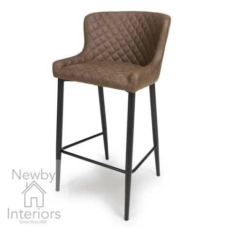 CHA-250-AN - 2x Charlie Antique Brown Nubuck Style Quilted Fabric Bar Stool