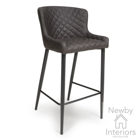 CHA-250-GR - 2x Charlie Antique Grey Nubuck Style Quilted Fabric Bar Stool