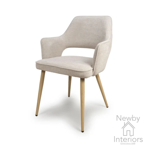 EDE-111-NA - 2x Eden Natural Fabric Curved Back Dining Chair Wooden Legs