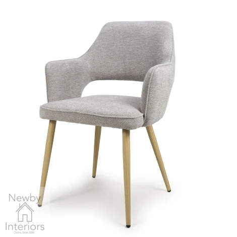 EDE-111-PR - 2x Eden Pewter Fabric Upholstered Dining Chair Metal Legs 