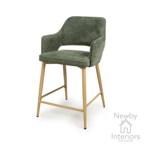 EDE-240-GN - 2x Eden Green Fabric Curved Back Counter Bar Chair Wooden Legs