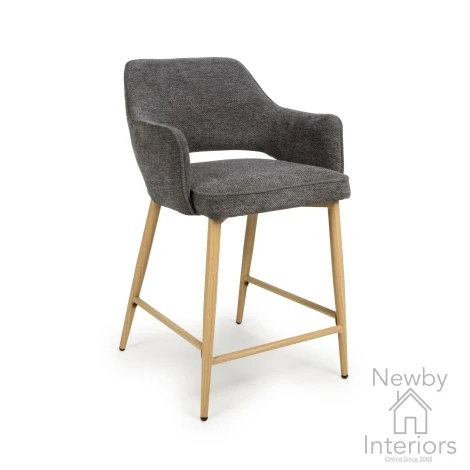 EDE-240-GR - 2x Eden Dark Grey Fabric Curved Back Counter Bar Chair Wooden Legs