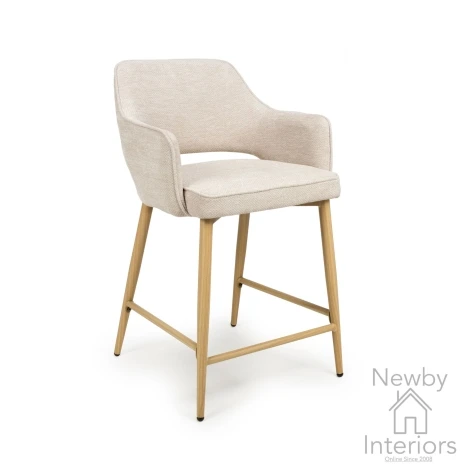 EDE-240-NA - 2x Eden Natural Fabric Curved Back Counter Bar Chair Wooden Legs