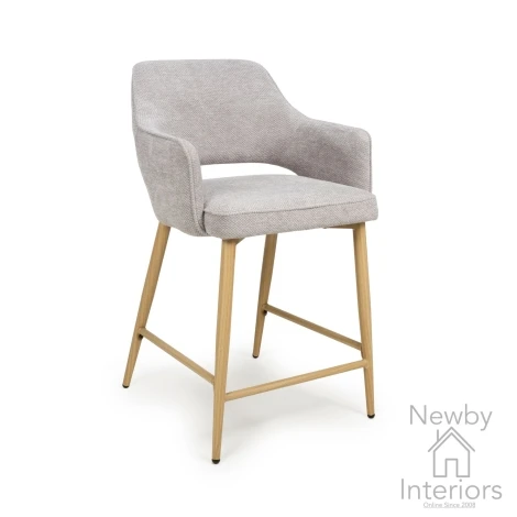 EDE-240-PR - 2x Eden Pewter Fabric Curved Back Counter Bar Chair Wooden Legs