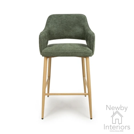 EDE-250-GN - 2x Eden Green Fabric Curved Back Bar Chair Wooden Legs