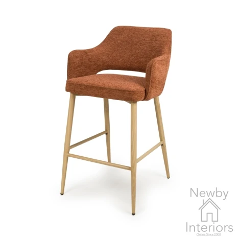 EDE-250-RT - 2x Eden Rust Fabric Curved Back Bar Chair Wooden Legs