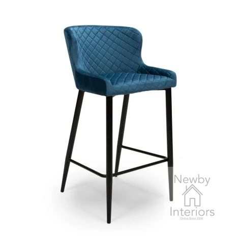 2x Malmo Blue Fabric Bar Stool with Metal Legs