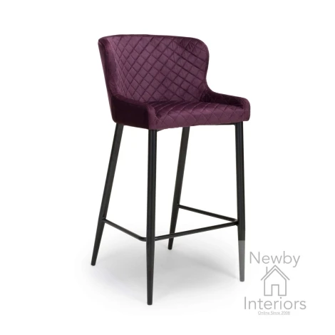 2x Malmo Mulberry Fabric Bar Stool with Metal Legs