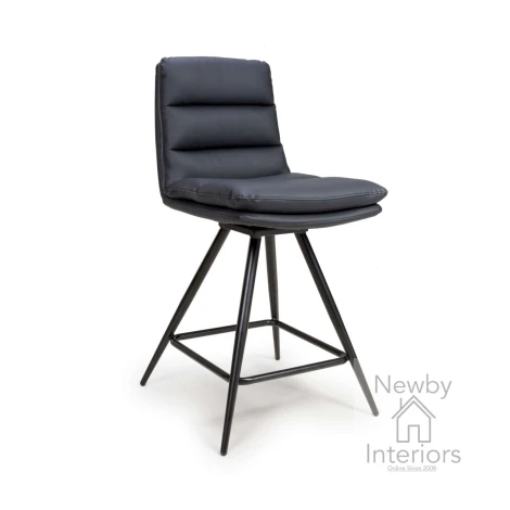 Nobo Black Faux Leather Swivel Bar Chair, Metal Legs (Pair)