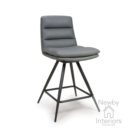 Nobo Grey Faux Leather Swivel Bar Chair, Metal Legs (Pair)