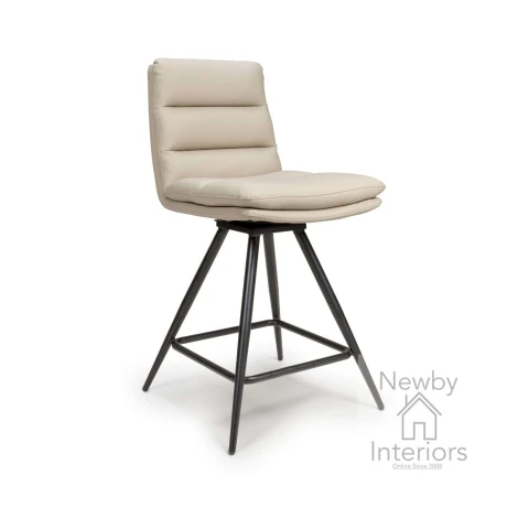 Nobo Taupe Faux Leather Swivel Bar Chair, Metal Legs (Pair)