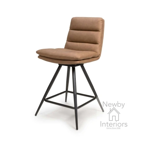 Nobo Tan Faux Leather Swivel Counter Bar Chair, Metal Legs (Pair)