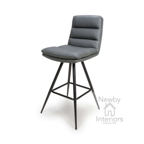 Nobo Grey Faux Leather Swivel Bar Chair, Metal Legs (Pair)