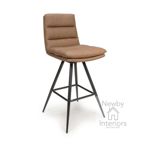 Nobo Tan Faux Leather Swivel Bar Chair, Metal Legs (Pair)