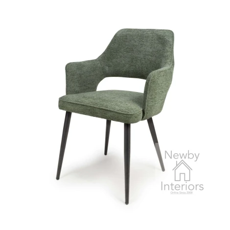 TED-111-GN - 2x Ted Green Fabric Dining Chair Metal Legs 