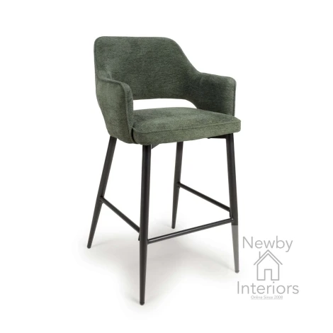 TED-250-GN - 2x Ted Green Fabric Bar Chair Metal Legs